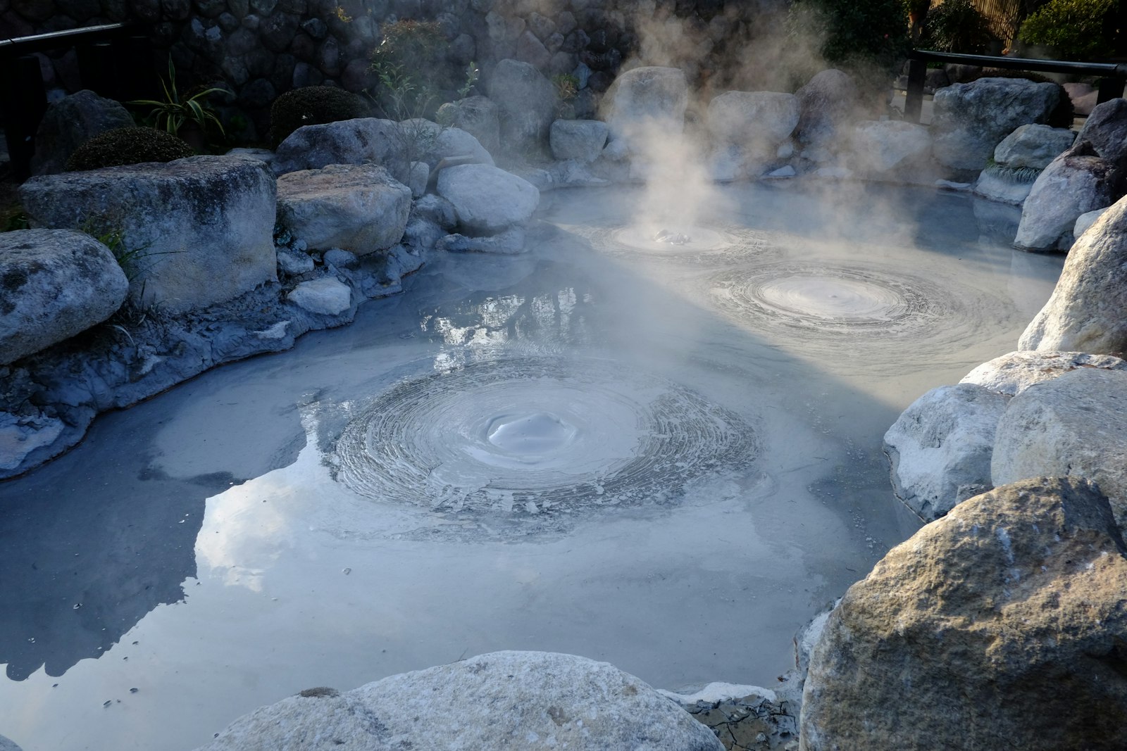 Steaming geothermal pool at Beitou Thermal Valley near Taipei